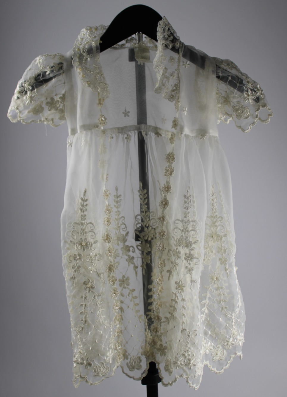 Vintage Toddler Sheer Beaded Floral Overlay Dress White Size 1